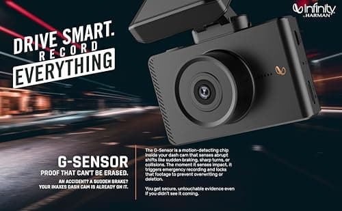 Infinity By Harman Dashcam 200D Dual HD Car Camera | 1080p Full HD Video & 3" IPS Display | Includes Rear-View Cam,| Built-in Microphone| Loop Recording, Supports SD Card (Black) 3