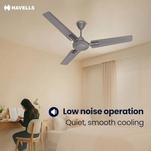 Havells 1200mm Thrill Decor Energy Saving Ceiling Fan| High Speed, High Air Delivery| Strong & Powerful Motor|Air Delivery: 220 m³/min| Speed: 370 RPM| 2 Year Warranty |(Pack of 1, Stone Grey) 5