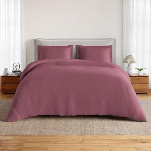 Spaces Everyday Essential 100% Cotton 170 TC Percale Solid Fitted Queen Sheet with 2 Pillow Covers|Super Soft, Safe for Skin & Breathable - 183 x 198Cm + 30Cm - Dark Pink