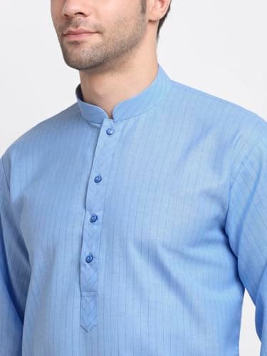 KRAFT INDIA Men Cotton Striped Blue Kurta Pyjama Set Size Large 5