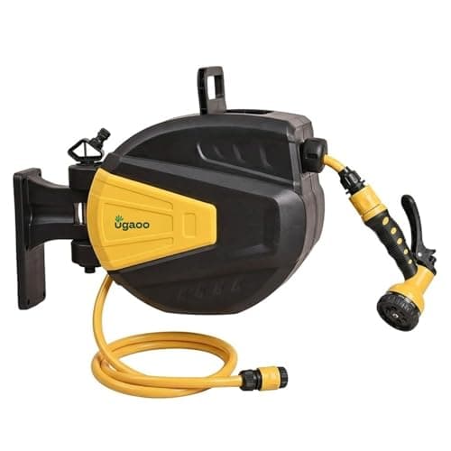 Ugaoo Retractable Garden Hose Reel 10 Meter | Retractable Hose Pipe for Gardening | Auto Rewind, 9-Pattern Nozzle, Wall Mounted Swivel, Slow Return, No-Tangle, Leak-Proof