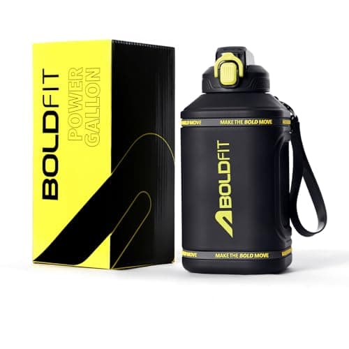 Boldfit 1500ml Gallon Water Bottle for Gym- Motivational Sipper with Level Markings, Leakproof Sports Bottle with Easy Carry Handle for Men & Women, Black- 1.5L