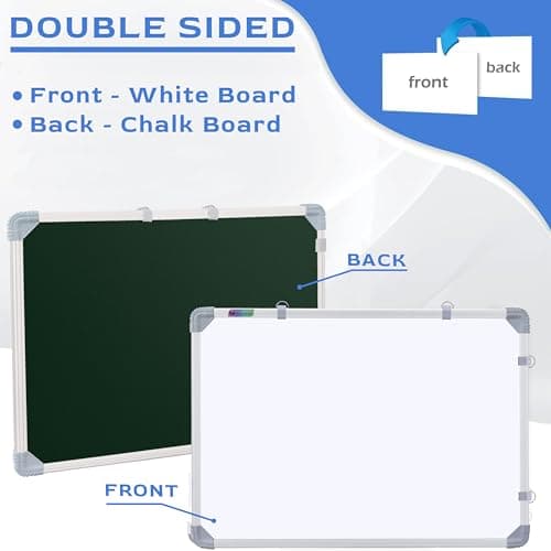 Eduway 2x3 Feet Kunj Non-Magnetic Double-Sided White Board and Chalk Board | Ideal Use for Home, Office, Kids with Sliding Hanging Clips, Robust Aluminum Frame and Smooth Melamine Surface (89x59 cms)' 4