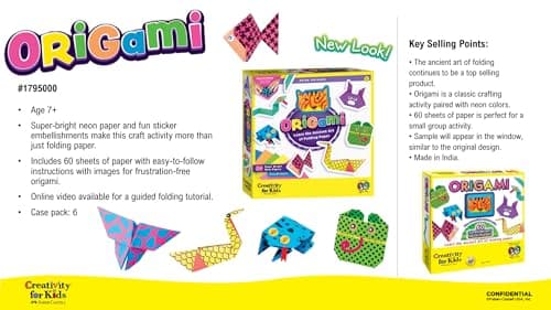Creativity for Kids by Faber-Castell Neon Origami Kit - 60 Double-Sided Neon Origami Paper Sheets with Stickers, DIY Art Craft Activity for Beginners, Gift for Girls and Boys Ages 7-12 5