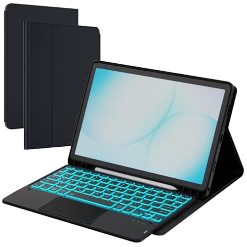 for Galaxy Tab A11+ 11 inch Case with Keyboard - 7 Color Backlit Detachable Wireless Tablet Keyboard Cover with Touchpad - Galaxy Tab A11 Plus 11" 2025/A9+ Samsung Keyboard Case with Pen Holder Black
