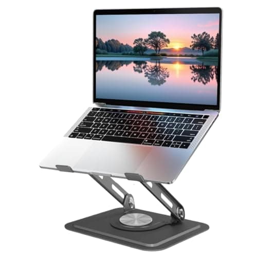Dyazo 360° Rotating Laptop Stand | Multi Angle & Height Adjustable Tabletop Riser | Foldable Metal Holder with Anti-Slip Pads | Compatible for MacBook Air/Pro, Dell, HP, Lenovo & More (Space Grey)