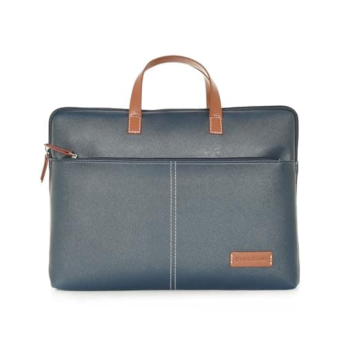 Giordano Unisex 15 Inch Laptop Sleeve PU Bag for Professionals | Premium Leatherette | Water-Resistant & Padded Slim-Fit with Trolley Strap for Men & Women | NAVY BLUE