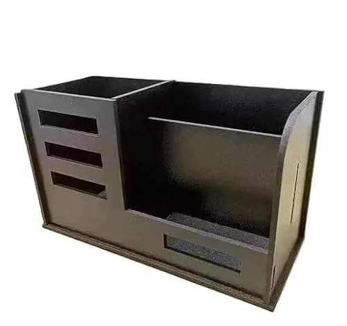 Wooden Pen Holder and Desk Organiser, Black, Multi-Compartment, for Office and Study Desk