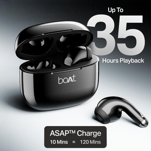 boAt Airdopes 101v2, 35H Battery, ENx Tech, 13mm Drivers, ASAP Charge, Flex-Fit Ear Tips,Stream Ad Free Music via App Support, Bluetooth Earbuds, TWS Ear Buds Wireless Earphones with mic (Pitch Black) 5
