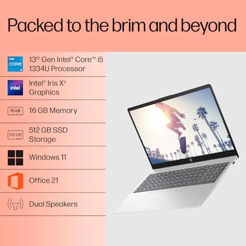 HP 15, 13th Gen Intel Core i5-1334U Laptop (16GB DDR4, 512GB SSD) Anti-Glare, 15.6"/39.6cm, FHD, Win 11, Office 24, Silver, 1.59kg, Iris Xe Graphics, FHD Camera, Backlit KB, FD0577TU 2