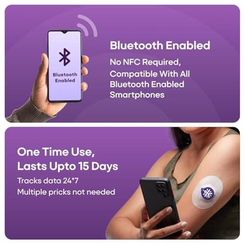 Sugar.fit Smart Glucose Monitoring, Real-Time Blood Sugar Level Tracking, Bluetooth-Enabled, Last upto 15 days, Coach Consultation Included (Pack of 1) 5
