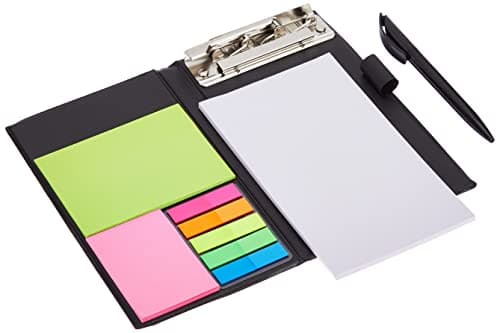 Amazon Brand - Solimo Notepad/Memo Book with Sticky Notes & Clip Holder with Pen for Gifting
