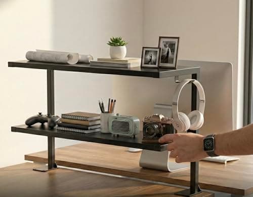 Tisany 22 Inch Adjustable Storage Organizer with Headphone Holder, Heavy Duty Desk Shelf Clamp-On Above or Under -Desktop, Over or Under Table 2