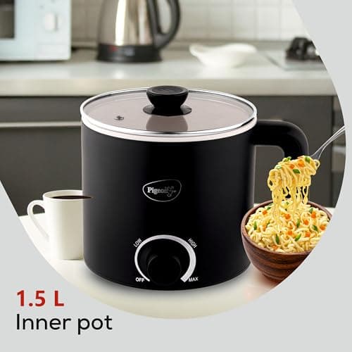 Pigeon By Stovekraft Swift Multi-Cook Kettle 1.5L, Egg Rack - Black | Double Layered | Food Grade Stainless Steel Inner Wall | Glass Lid | Auto Shut-Off, 600 Watts 3