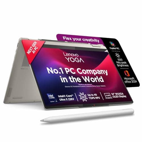 Lenovo Yoga 7 2-in-1 Intel Evo Core Ultra 5 226V (16GB RAM/512GB SSD/14 (35.5cm)/WUXGA OLED/Copilot+ PC/Windows 11/Office 2024/Yoga Pen/1Yr ADP/Seashell/1.38Kg), 83JQ00GDIN Convertible Laptop