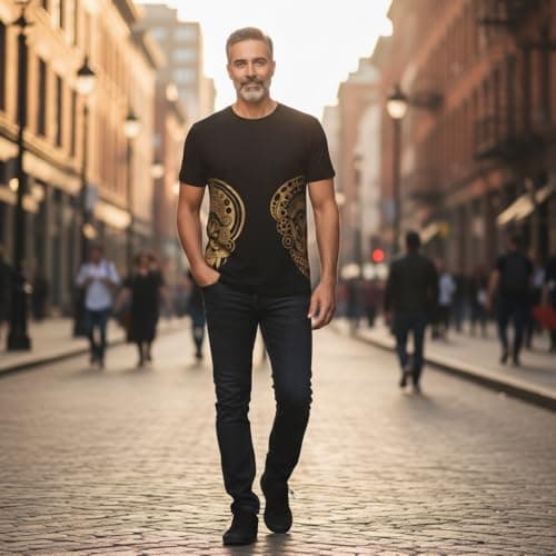 JJANBLISS Kathakali × Theyyam Half Face Handmade Bleach Art T-Shirt for Men | Kerala Folk Art Inspired | Black Cotton Round Neck Tee | Oversized Fit (in, Alpha, 2XL, Regular, Black) 2