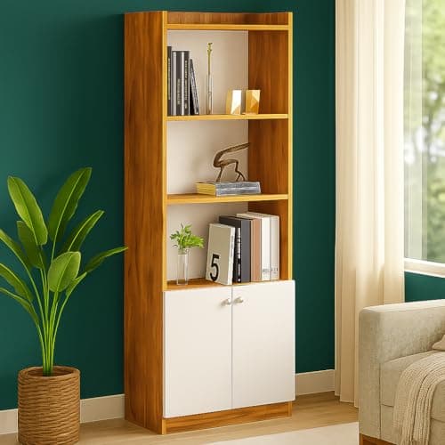 Callas Wooden Bookshelf with Display Unit Cabinet | Engineered Wood Bookcase for Living Room, Bedroom, Office | 1 Year Warranty with Free Installation
