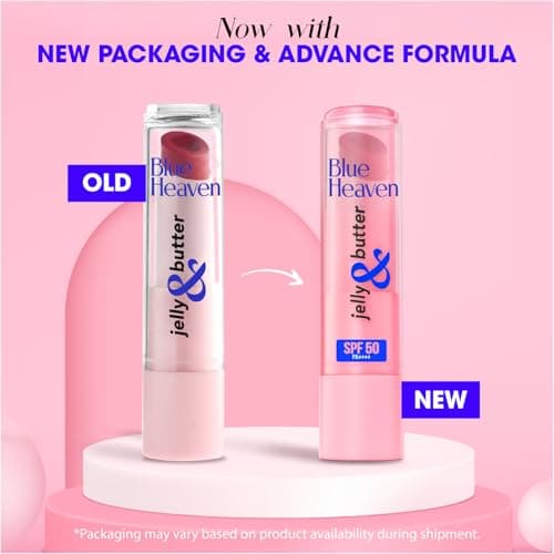 Blue Heaven Jelly & Butter SPF 50 Lip Balm infused with Jojoba Oil, Shea Butter + Vitamin E, smoothens Dry & Chapped Lips, Fades Pigmentation, Soften & Smoothes Plums Lips, Light Red, 3g 4