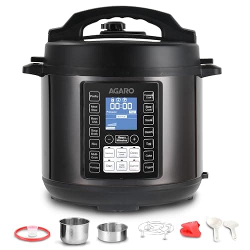 AGARO Imperial Electric Pressure Cooker, 6 litres, 1.5Kgs (approx. 10 cups) raw rice, 14 Pre-Set multi Cooking Functions, Adjustable Pressure, Timer, Stainless Steel Pot, Pressure Cook, Slow Cook