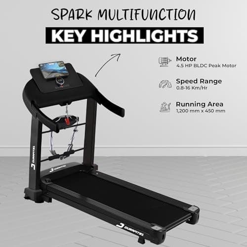 Durafit91™ Spark Multifunction 4.5 HP Peak BLDC Motorized Treadmill | 16 Km/Hr Max Speed | 120 Kg User Weight | Manual Foldable | Home Use 3
