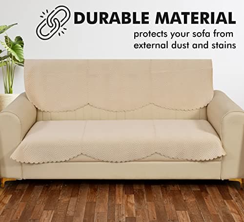 Yellow Weaves Velvet 5 Seater Quilted Sofa Cover and Chair Cover, Seat & Back Cover, Color - Beige 5