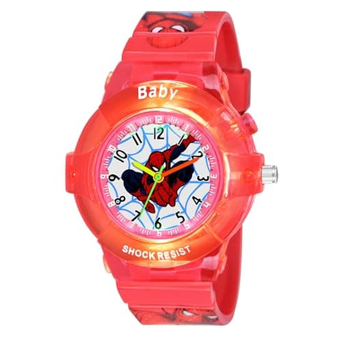 Shocknshop Boy's Led Analog Cartoon Multi Colors Lights Nylon Watch -W336 (Red)