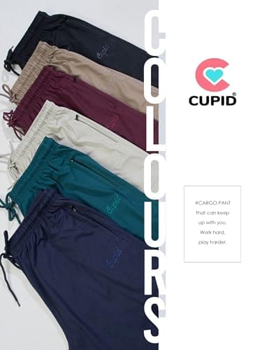 CUPID Women Smart Slim Fit Cargo Pants with High Waist, Zipper Pockets, Easy Wash Straight Fit Casual Wear_Black_5XL 3