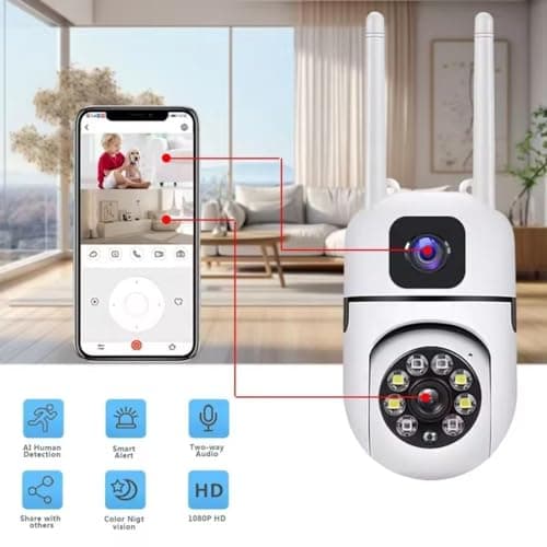 Guard Well 4+4MP Smart WiFi PTZ CCTV Camera for Home Outdoor | 360° View | Color Night Vision | Two Way Audio | Wireless Security Camera with Mobile App V380 Pro (Dual Lens Mini Dome) 4