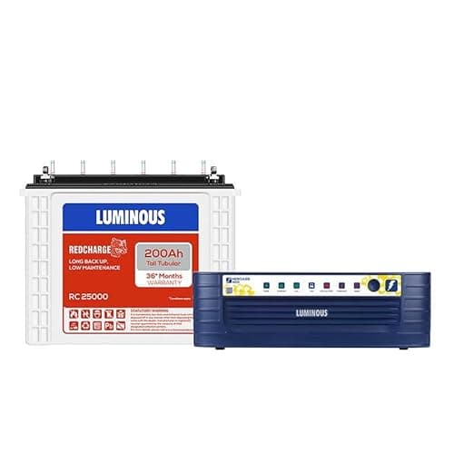 Luminous Inverter & Battery Combo for Home, Shop & Office – Hercules 1600 (1500VA/12V) Sine Wave Inverter +RC25000 200Ah Tall Tubular Battery | 36M Warranty on Inverter & Battery