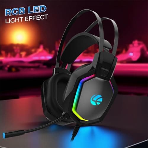 SYSTEM TECH Wired Gaming Headset with Mic, RGB LED Light, 40mm Drivers, Noise Isolation Over-Ear Headphones, Adjustable Headband, 3.5mm Jack for PC, Laptop & Mobile (Black) 4