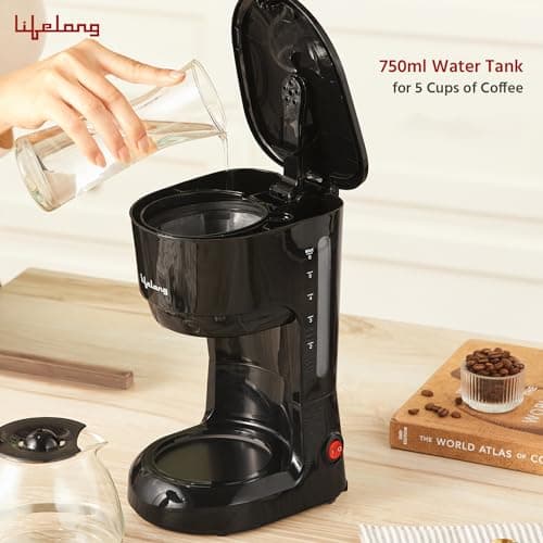 Lifelong Drip Coffee Maker for 5 Cups - Coffee Machine with Water Level Indicator, 750ml Borosilicate Carafe Glass Jar of 600W- Detachable Coffee Filter- Coffee Maker Machine for Home & Office (Black) 4