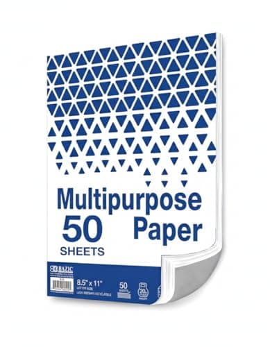 BAZIC Products Blank Paper Copy & Multipurpose Paper - 8.5" x 11" White Color Printer Paper for Inkjet, Laser, and Fax Machines, Ideal for Home, Office, and School, 50 Sheets/Pack, 1-Pack