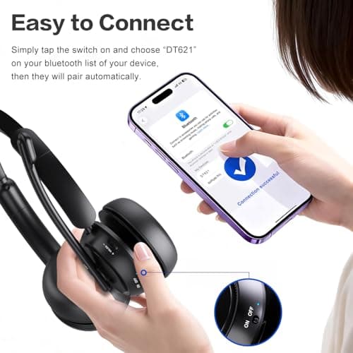 Wireless Headset with Mic for Work, Bluetooth Headphones with Microphone (Noise Cancelling & Mute Button), Wireless Headset with mic for Work/Computer/PC/Laptop/Cell Phones/Call Center/Teams/Zoom/Home 5