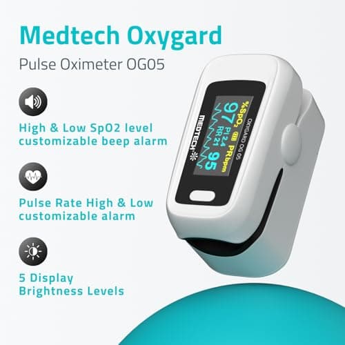 Medtech OG05 - Fingertip Pulse Oximeter | Blood Oxygen Saturation and Heart Rate Monitor | SpO2 Oxygen Meter | Finger Pulse oximeter | 4 Parameters - Perfusion Index, Respiratory Rate, Oxygen Level an 3