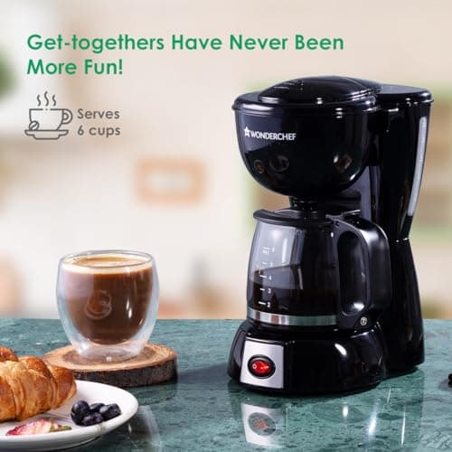 Wonderchef Onyx Brew Coffee Maker | Drip Coffee | 6 Cups Coffee | 750 ml Borosilicate Glass Carafe with Hot Plate | Anti Drip| Auto Shut Off | Reusable Conical Filter | 600W | 2 Year Warranty 4