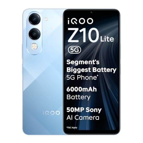 iQOO Z10 Lite 5G (Titanium Blue, 8GB RAM, 256GB Storage) | 6000 mAh Battery | Dimensity 6300 5G Processor with 433K+* AnTuTu Score | IP64 Rated & Military Grade Shock-Resistance*