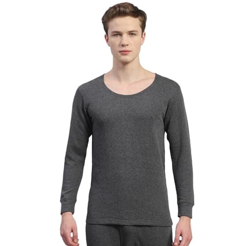 Monte Carlo Mens Grey Solid Cotton Blend Round Neck Full Sleeve Thermal Vest (6230M1CH-0-40)