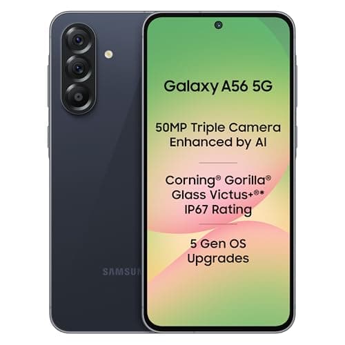 Samsung Galaxy A56 5G (Awesome Midnight Blue, 8GB, 128GB) | Metal Frame | Gemini Live | Awesome Intelligence (AI): Circle to Search, Instant Slo-Mo, Auto-Trim, Object Eraser | Flagship Grade Camera