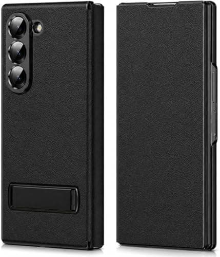 EGOTUDE for Samsung Galaxy Z Fold 7 Case Premium Leather Magnetic Flip Cover with Kick Stand (Black)