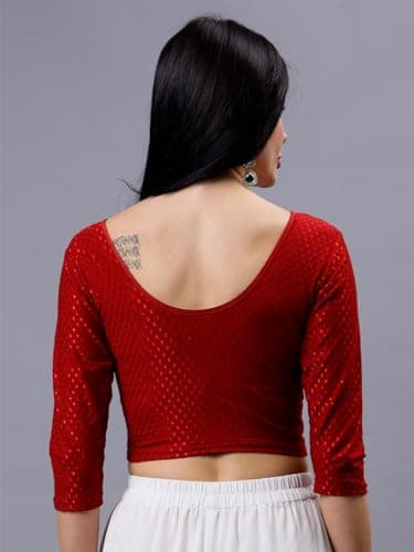 Plus Size Women Round Neck Stretchable Cotton Full Sleeve Saree Blouse Readymade 2