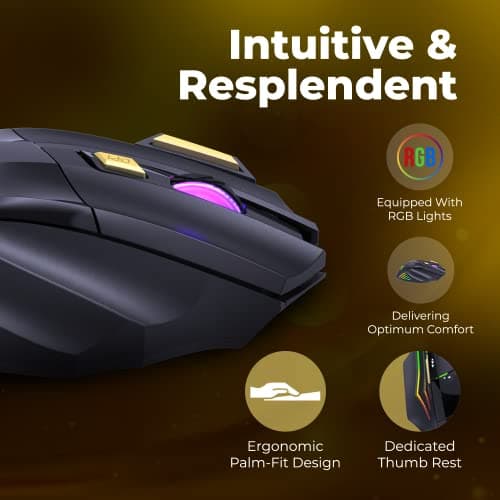 Coconut WM22 Gold Wireless Gaming Mouse, 500 mAh Rechargeable Battery with 7 Color RGB LED, 6 Buttons with Fire Key, Adjustable DPI Upto 3200 for PC/Laptop/Mac 4
