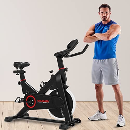 Sparnod Fitness SSB-11 Spin Bike with 11 kg Heavy-duty Flywheel, LED Display, Pulse Sensor, Silent Belt Drive System, Adjustable Resistance, 4way Adjustable Cushioned Seat, 2way Adjustable Handlebars. 2