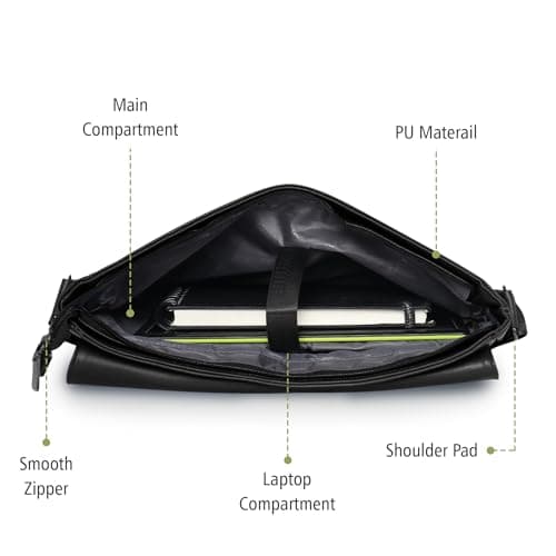Giordano Unisex Professional 14 inch Laptop Messanger Bag with Spacious Compartment, Adjustable Shoulder Strap | PU Leather Bag For Men & Women, Black 5