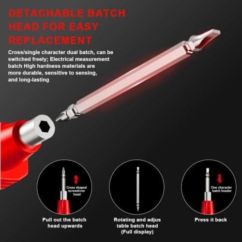 XEWOi Digital Multimeter Tester, 2-in-1 Voltage Tester Pen with LCD Display, Non-Contact AC 450V Electrical Tester with Dual Head & Slotted Screwdriver, LED Light, Buzzer Alarm (Battery Not Included) 4