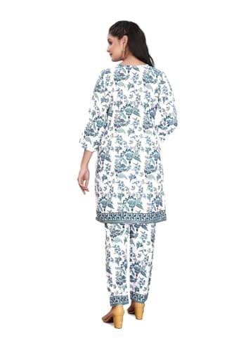 SHAVIDR ENTERPRISE Woomen Attractive Graceful Printed Cotton Skay Co-Ord Set Kurti with Bottom-XL Turquoise 3