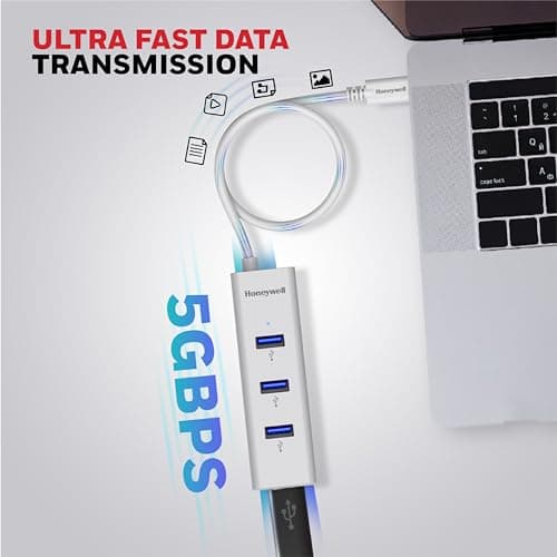Honeywell Momentum Type C to 4xUSB 3.0 Hub, Super-Fast Transmission Speed 5GBPS, Max Current 900mA per Port, Universally Compatible with All Type C- MacBook, Laptop, PC, Printer, Mobiles, Keyboard 5