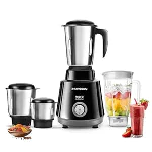 Longway Super Pro Juicer Mixer Grinder | Up to 750W Max Output Powerful Motor | 4 Jars for Grinding, Mixing, Juicing | 2 Years Warranty (Black & Gray)