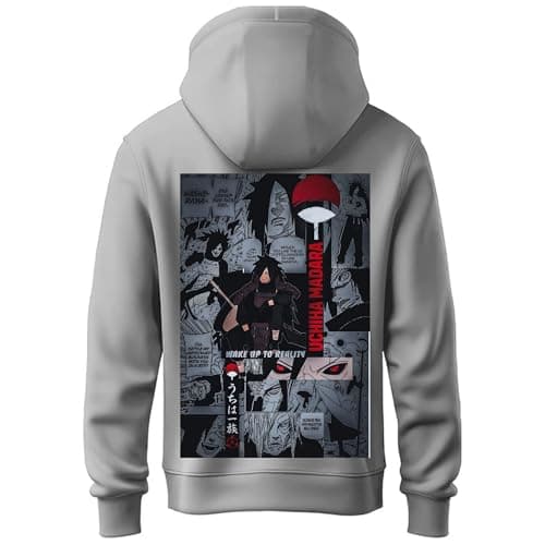 KHAKEY Men Fleece Hoodie Naruto Collection Anime Hoodies | Best For Winter Wear Hooded Sweatshirt | Madara Uchiha Full Back Printed Tshirts (in, Alpha, Medium, Regular, Melange_0824)
