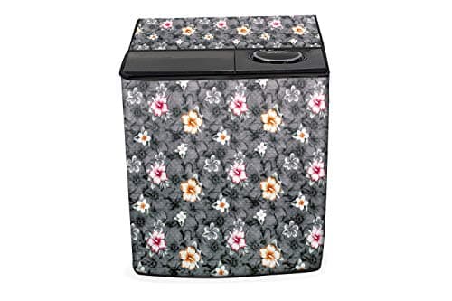 Stylista Washing Machine Cover Compatible for LG 7 KG Semi-Automatic Top Loading P7020NGAZ Floral Grey, Polyester Waterproof
