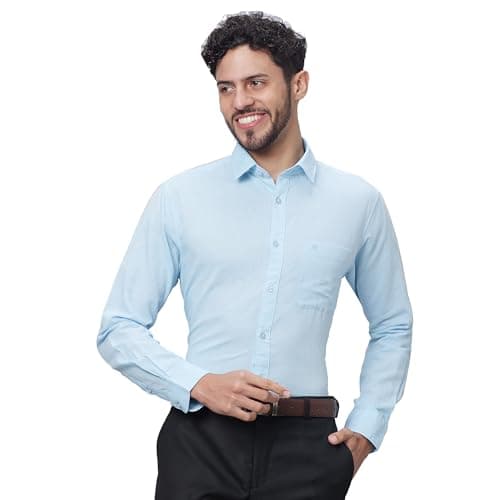 Raymond Men's Slim Fit Cotton Linen Blend Full Sleeve Regular Collar Solid Pattern Light Blue Casual Shirt (Size: 39)-RCSQ01838-B1